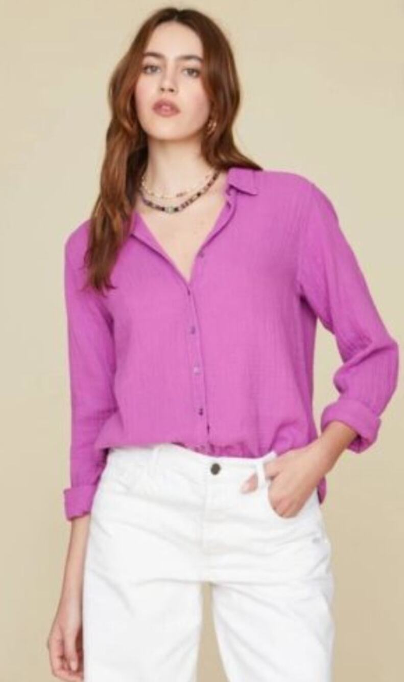 Xirena Scott Cotton Gauze Top Rasberry Pink Button. Down Women Small